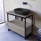 Console Sink Vanity With Matte Black Vessel Sink and Grey Oak Drawer, 35